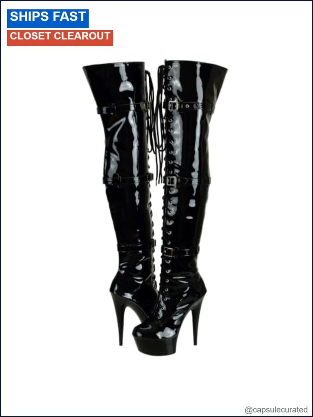 Women's Thigh High Stiletto Platform Boots Over the Knee Buckle Lace Up